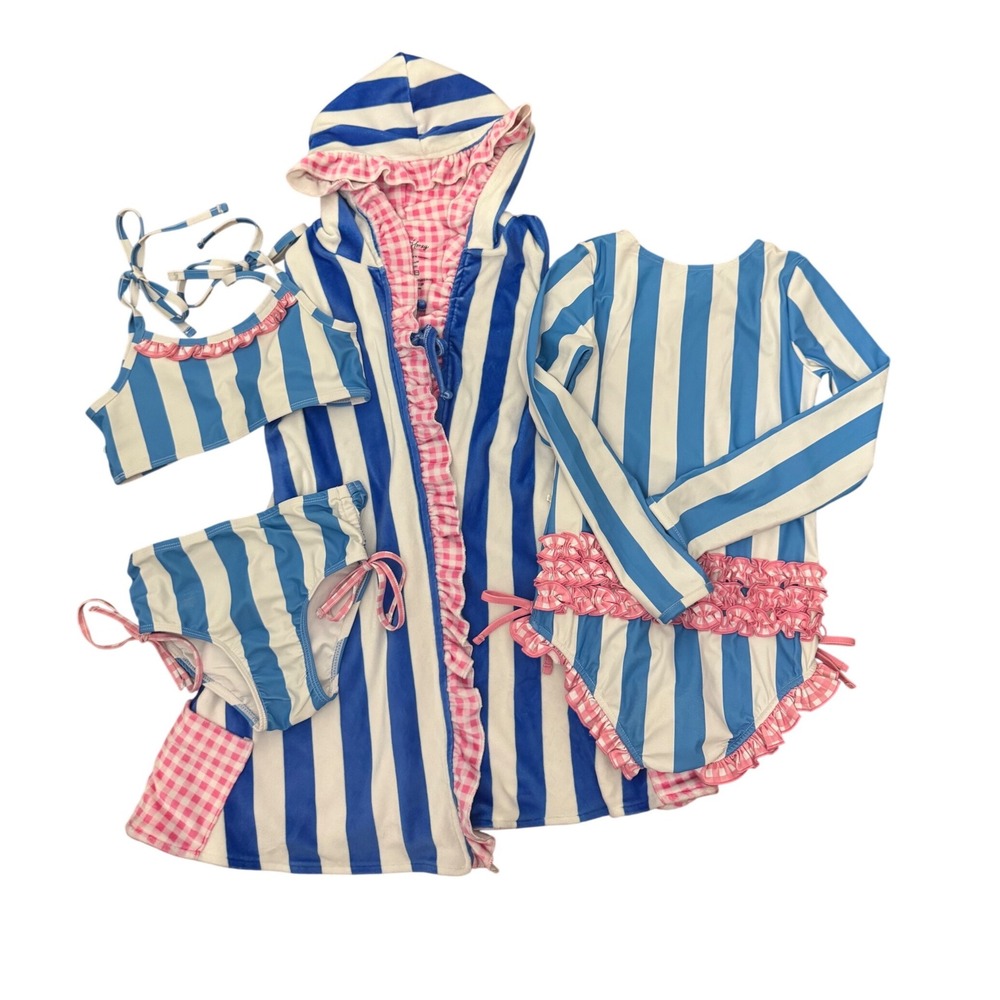 SweetHoney Girls 6Y Swimwear Bundle blue White Stripe‎ Pink Gingham